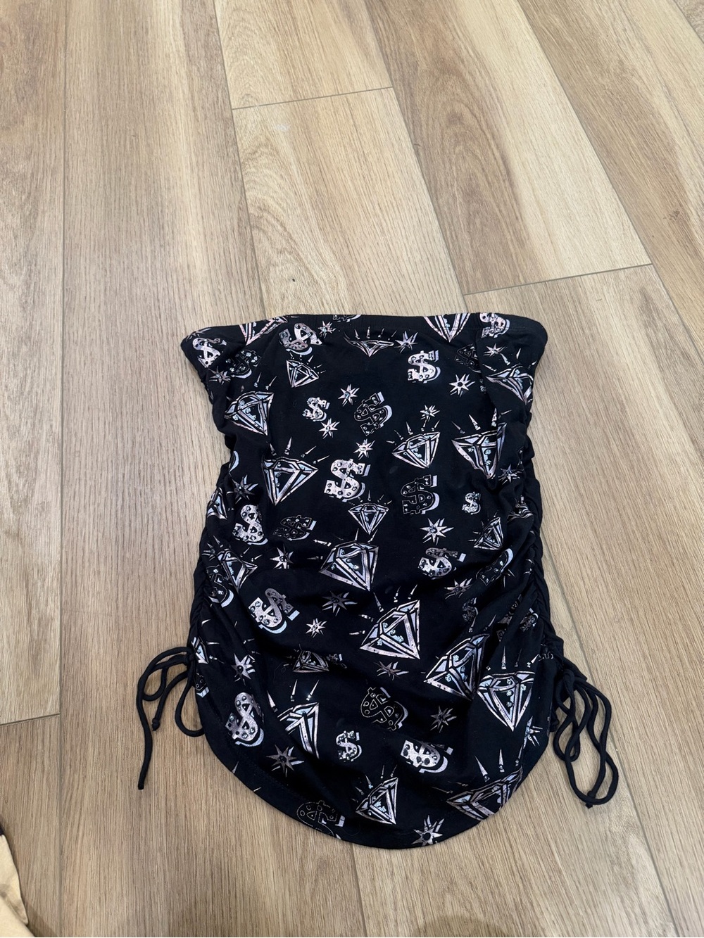 Y2K MKM designs bling diamonds dollar signs black tube top Ruched sides size L